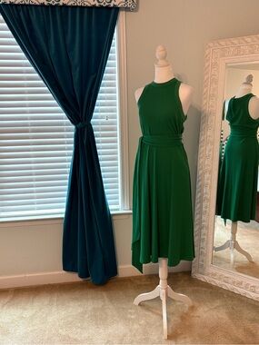 Who What Wear Green Sleeveless Midi Dress with Waist Tie